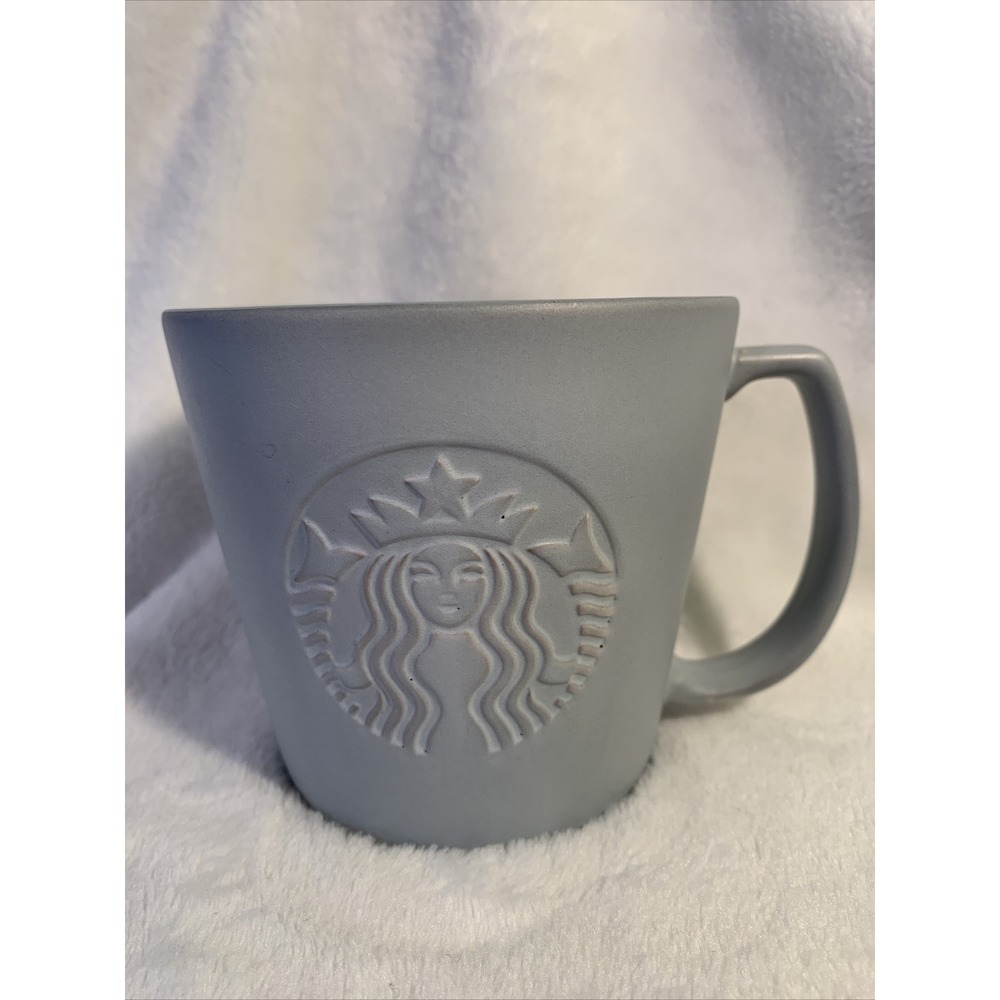 Starbucks Grey Embossed Siren Mermaid Matte Ceramic Mug 2019 Tall 12.1 fl oz EUC